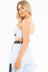 Baby Blue Utility Buckle Bralet And Trouser Set - Aaira-Bralets