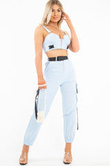 Baby Blue Utility Buckle Bralet And Trouser Set - Aaira-Bralets