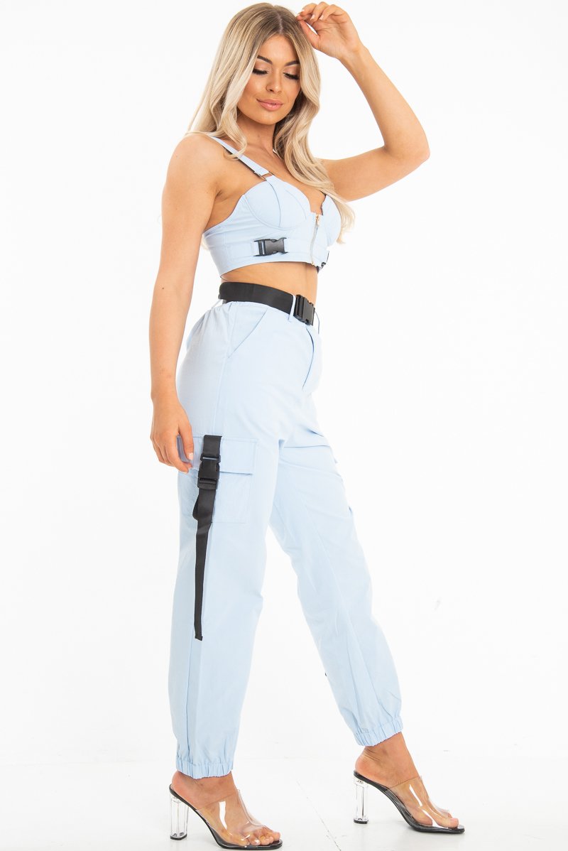 Baby Blue Utility Buckle Trouser - Zarie-Trousers