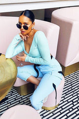 Baby Blue Utility Buckle Trouser - Zarie-Trousers