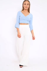 Baby Blue Wrap Tie Top - Isaac-Tops