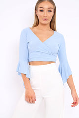 Baby Blue Wrap Tie Top - Isaac-Tops
