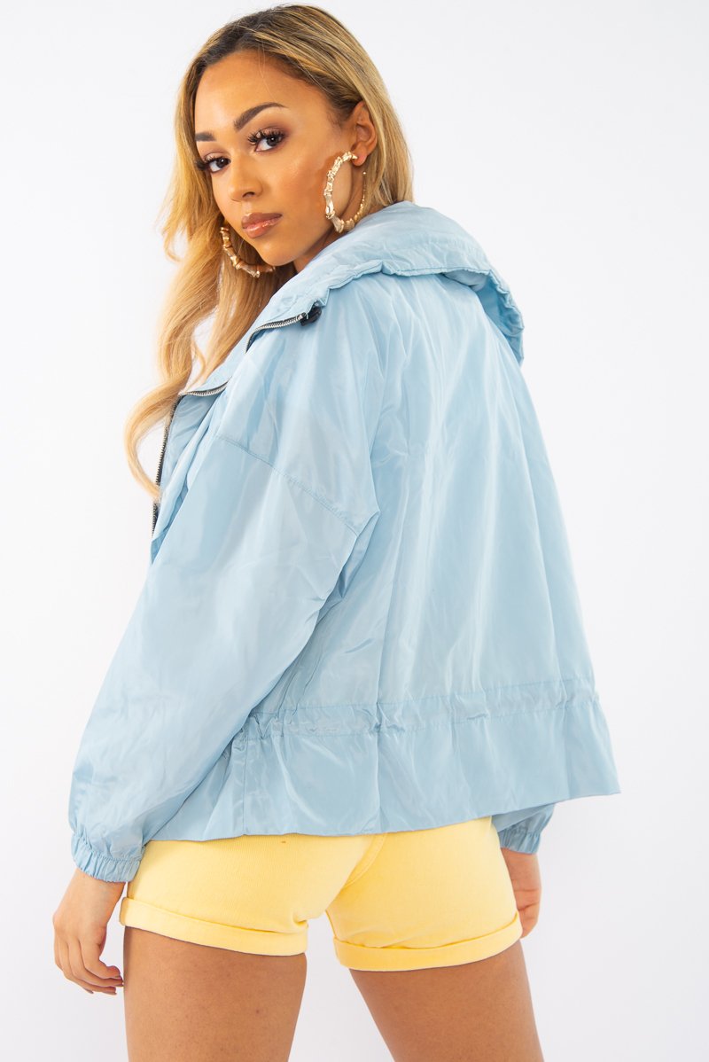Baby Blue Zip Front Rain Jacket - Idalie-Jackets