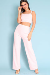Baby Pink Crop Top and Trousers Co-ord Set - Kimmy-Co-ords