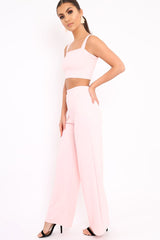 Baby Pink Crop Top and Trousers Co-ord Set - Kimmy-Co-ords