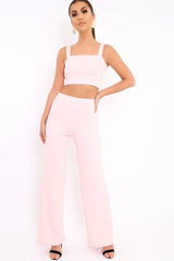 Baby Pink Crop Top and Trousers Co-ord Set - Kimmy-Co-ords