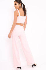 Baby Pink Crop Top and Trousers Co-ord Set - Kimmy-Co-ords
