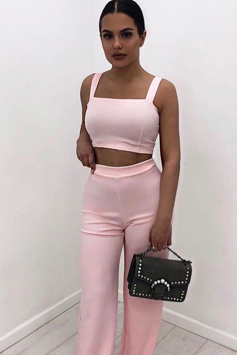 Baby Pink Crop Top and Trousers Co-ord Set - Kimmy-Co-ords