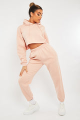 Baby Pink Cropped Oversized Hoodie and Joggers Co-ord - Karenza-Loungewear