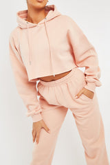Baby Pink Cropped Oversized Hoodie and Joggers Co-ord - Karenza-Loungewear