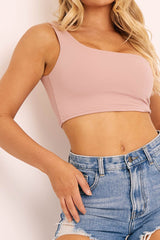 Baby Pink One Shouldered Crop Top - Kamri-Crop Tops