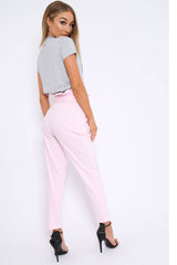 Baby Pink Paper Bag Tie Waist Cigarette Trousers - Karmen-Trousers