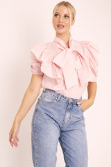 Baby Pink Ruffle Bow Shirt - Galina-Shirts
