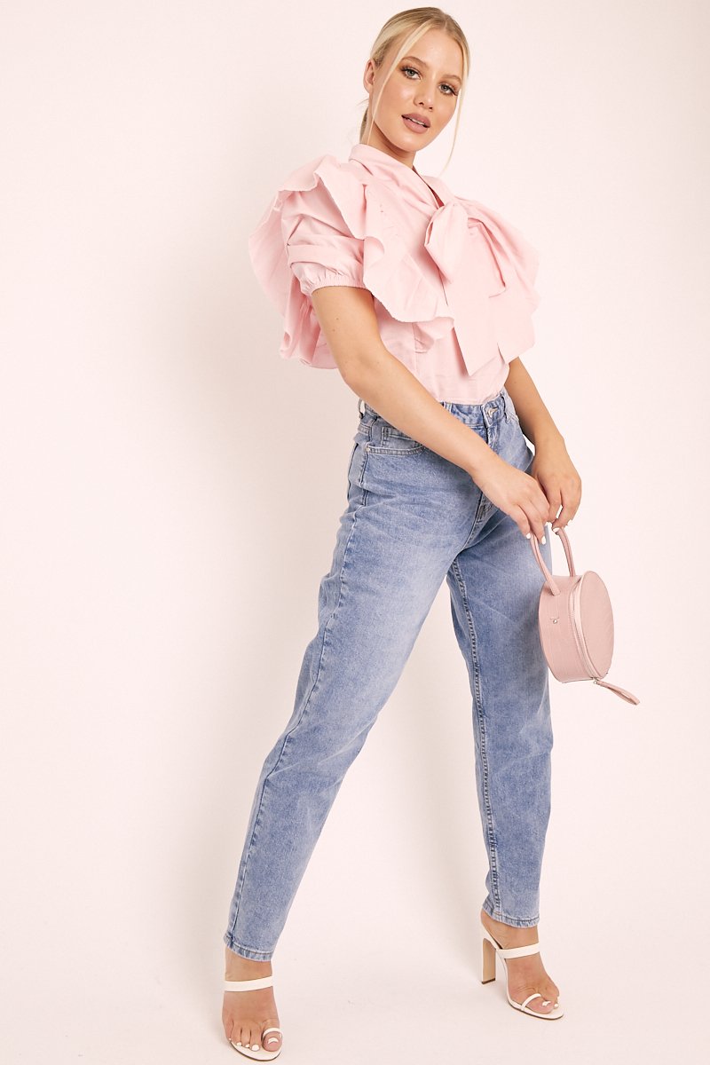 Baby Pink Ruffle Bow Shirt - Galina-Shirts