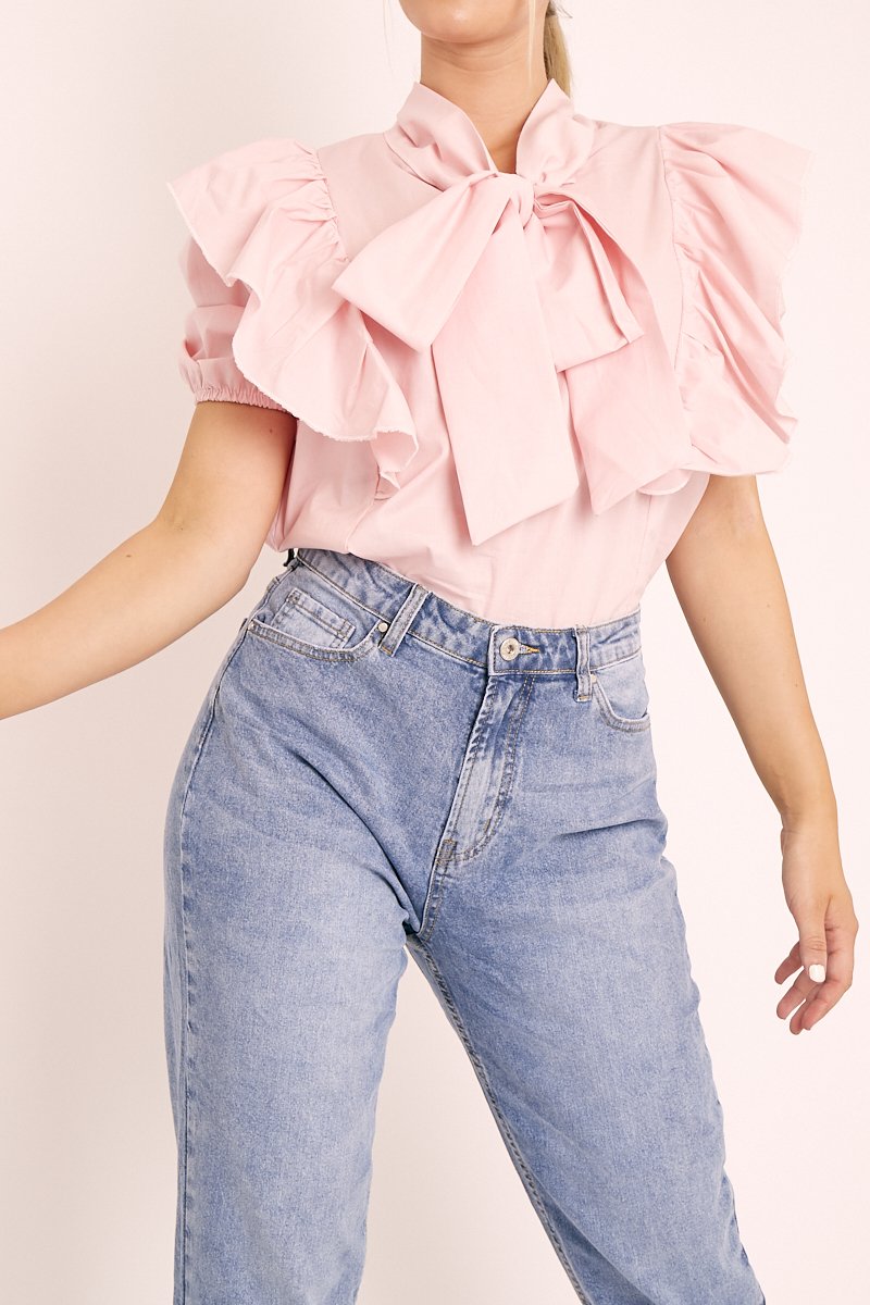 Baby Pink Ruffle Bow Shirt - Galina-Shirts