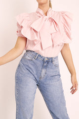 Baby Pink Ruffle Bow Shirt - Galina-Shirts