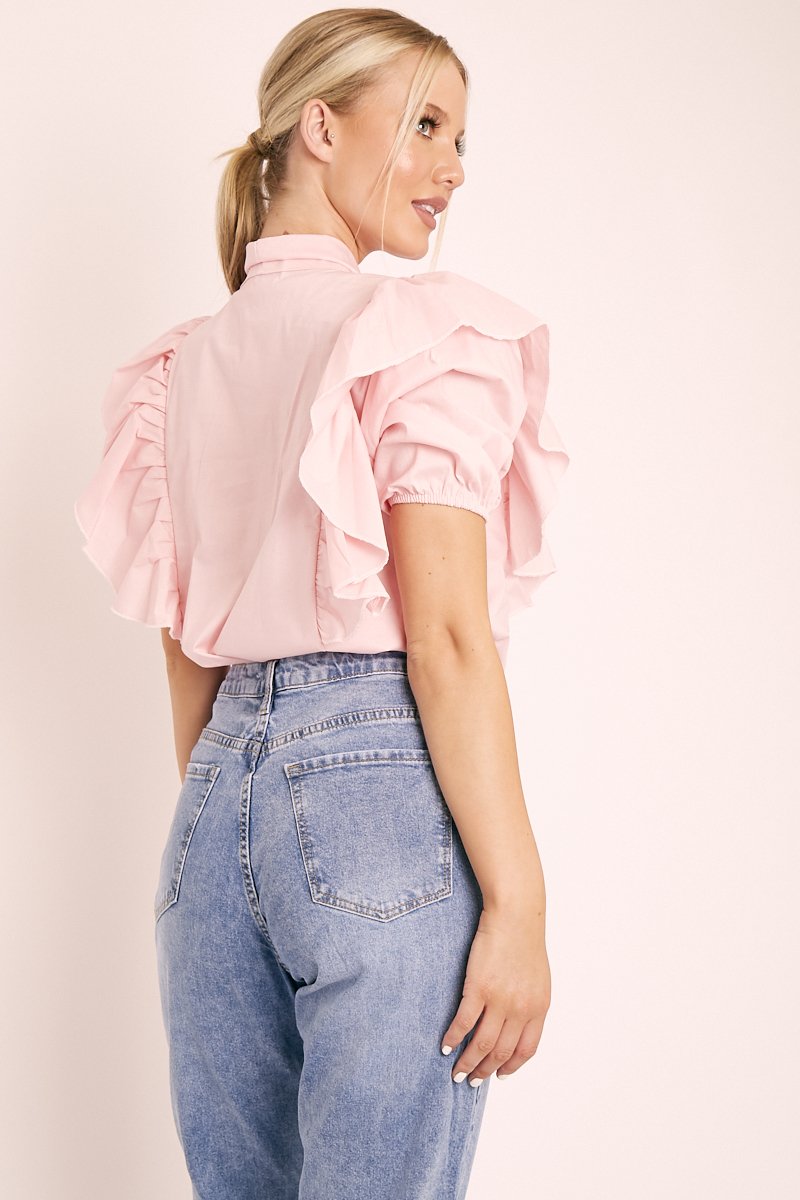 Baby Pink Ruffle Bow Shirt - Galina-Shirts