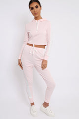 Baby Pink Tracksuit with White Stripe - Sascha-Co-ords