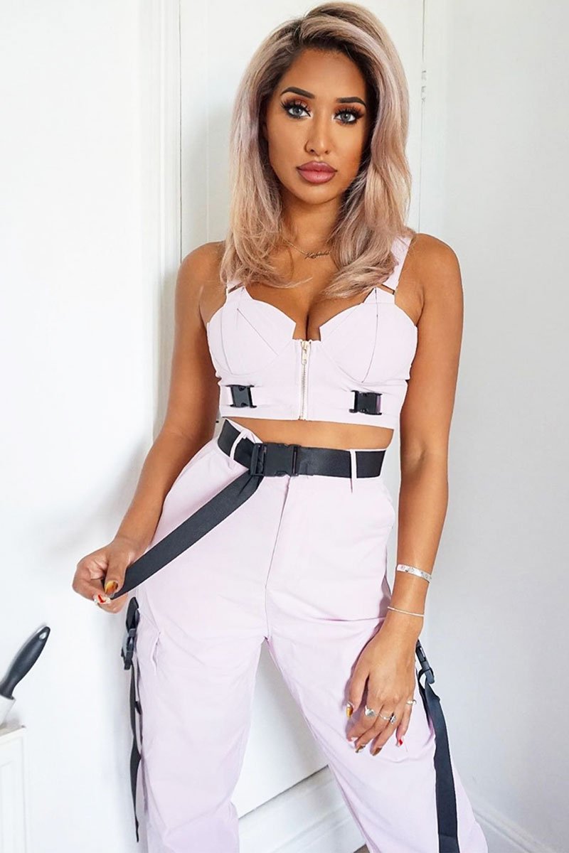 Baby Pink Utility Buckle Bralet and Trouser Set - Aaira-Bralets