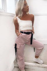 Baby Pink Utility Buckle Trouser - Zarie-Trousers