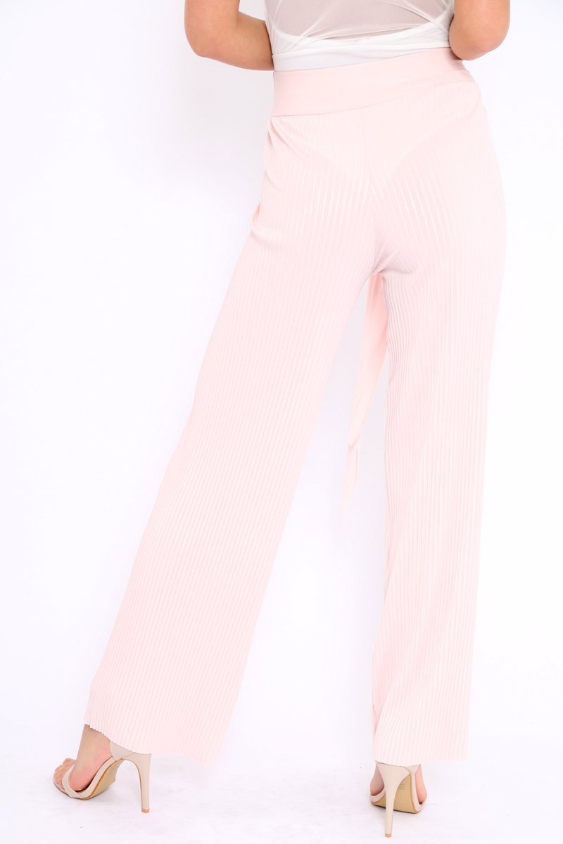 Baby Pink Wide Legged Pleated Trousers - Chantel-Trousers