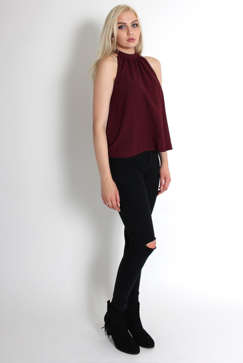 Bailey Wine High Neck Top-Tops