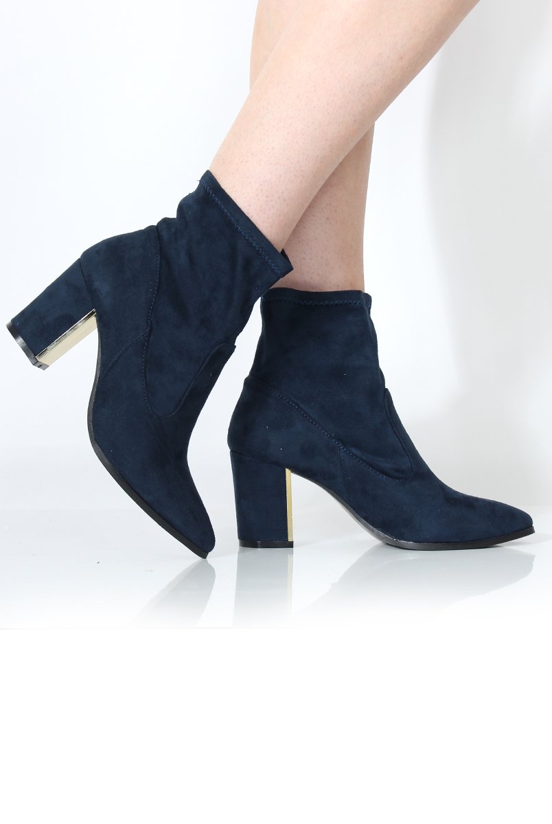 Bay Navy Suede Ankle Boots-Boots