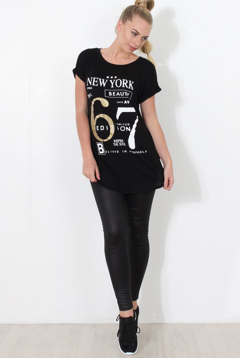 Beau Black Slogan Top-Tops