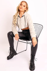 Beige 3/4 Zip Cropped Teddy Jumper - Ethelyn-Jumper