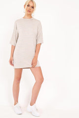 Beige And White Stripe T-Shirt Dress - Addaly-Dresses