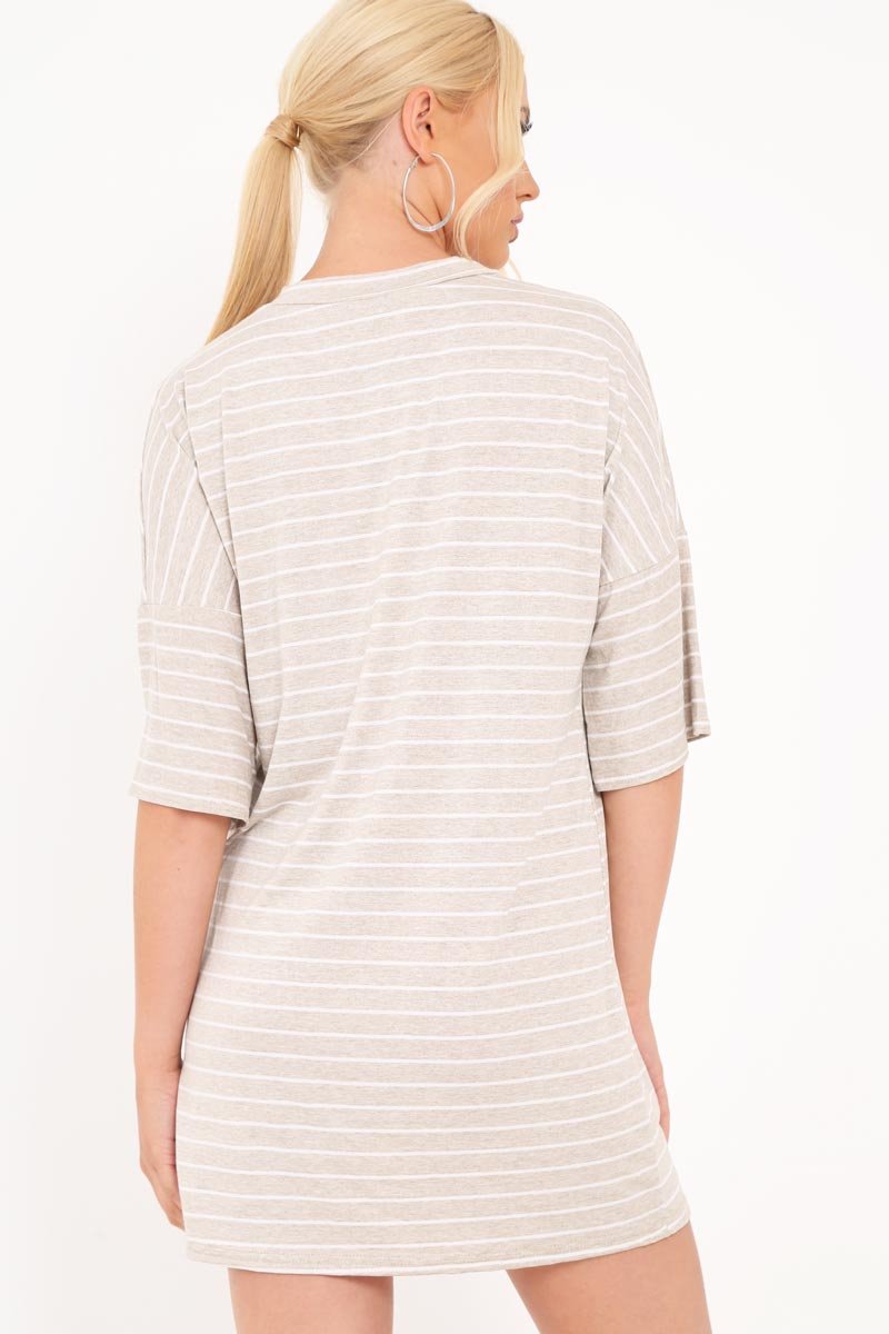 Beige And White Stripe T-Shirt Dress - Addaly-Dresses