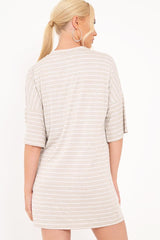 Beige And White Stripe T-Shirt Dress - Addaly-Dresses