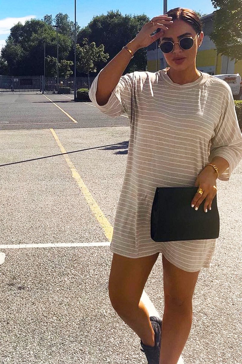 Beige And White Stripe T-Shirt Dress - Addaly-Dresses