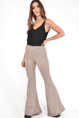Beige Aztec High Waisted Flared Trousers - Kamryn-Trousers
