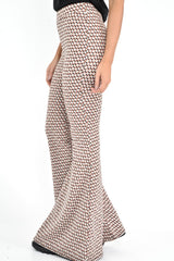 Beige Aztec High Waisted Flared Trousers - Kamryn-Trousers
