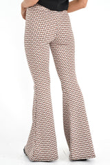 Beige Aztec High Waisted Flared Trousers - Kamryn-Trousers