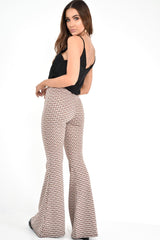 Beige Aztec High Waisted Flared Trousers - Kamryn-Trousers
