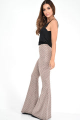 Beige Aztec High Waisted Flared Trousers - Kamryn-Trousers