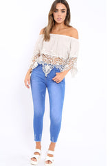 Beige Bardot Crochet Top - Liv-Tops