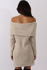 Beige Bardot Heavy Knit Jumper Dress - Suzy-Jumper