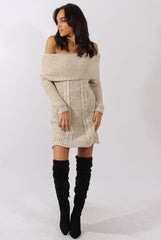 Beige Bardot Heavy Knit Jumper Dress - Suzy-Jumper