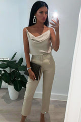 Beige Belted Tapered Peg Trousers - Jessika-Trousers