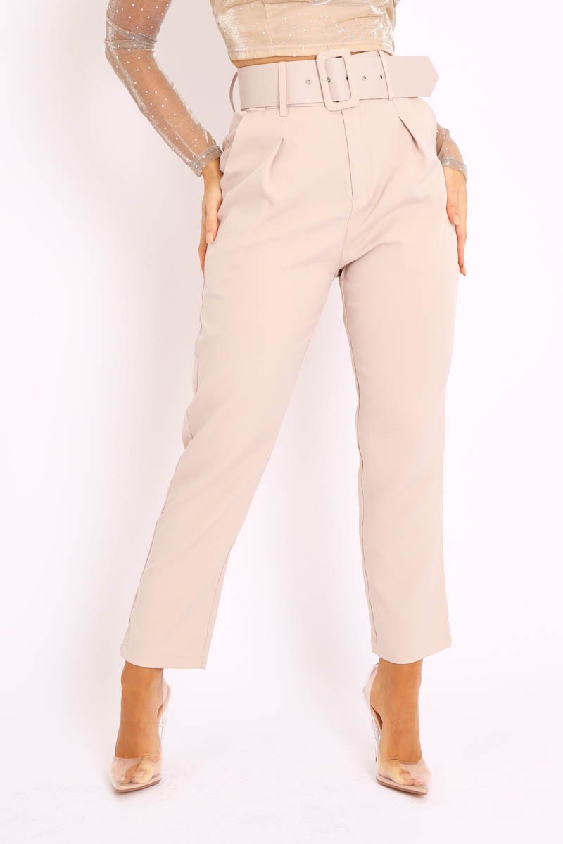 Belted Paperbag Trousers - Camel - Just $7