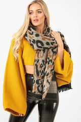 Beige Black Leopard Print Knit Scarf - Addelyn-Accessories