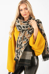 Beige Black Leopard Print Knit Scarf - Addelyn-Accessories