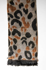Beige Black Leopard Print Knit Scarf - Addelyn-Accessories