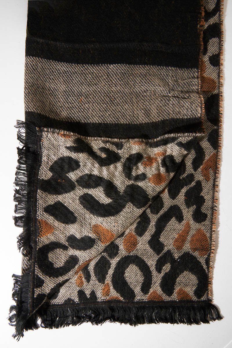 Beige Black Leopard Print Knit Scarf - Addelyn-Accessories