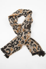 Beige Black Leopard Print Knit Scarf - Addelyn-Accessories