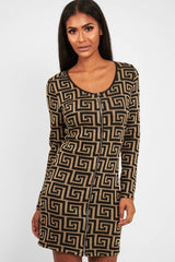 Beige Black Repeat Pattern Knit Dress - Lauralie-Dresses