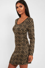 Beige Black Repeat Pattern Knit Dress - Lauralie-Dresses
